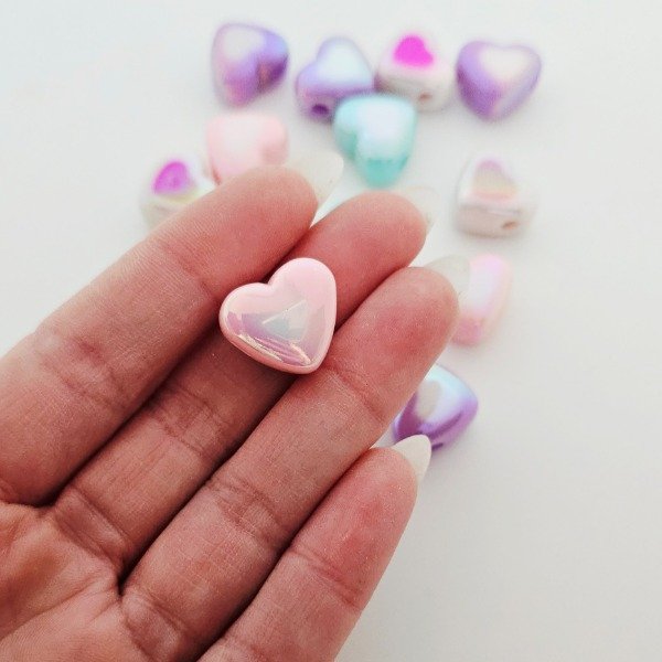 Producto - Cuentas de acrílico AB. Corazón pastel tornasol x 5u. - 3