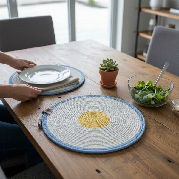 Producto - SET DE DOS PLATOS DE SITIO/INDIVIDUALES DE 35 CM DE ALGODÓN SOL DE MAYO