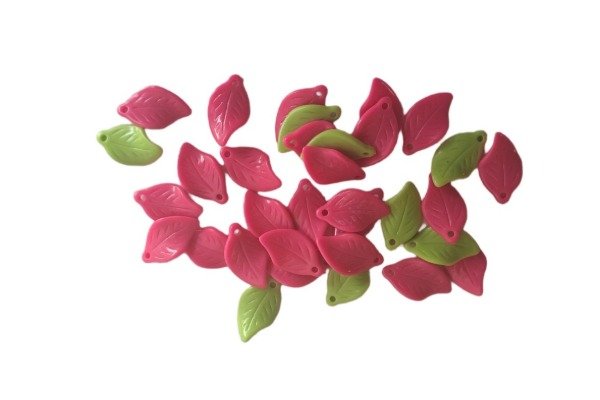 Producto - Cuentas Plásticas Hojas Verdes y Fucsias