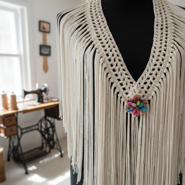 Producto - Tira De Flecos Para Escote 80 Cm Natural PRE VENTA