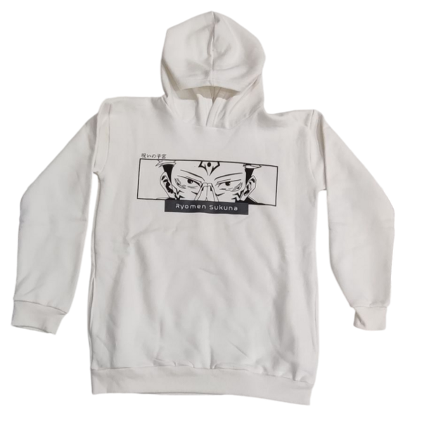 Producto - Buzo Frizado Sukuna Jujutsu Kaisen Serigrafia Algodon Blanco