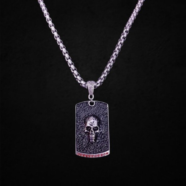 Producto - Collar Calavera con textura y strass rojo