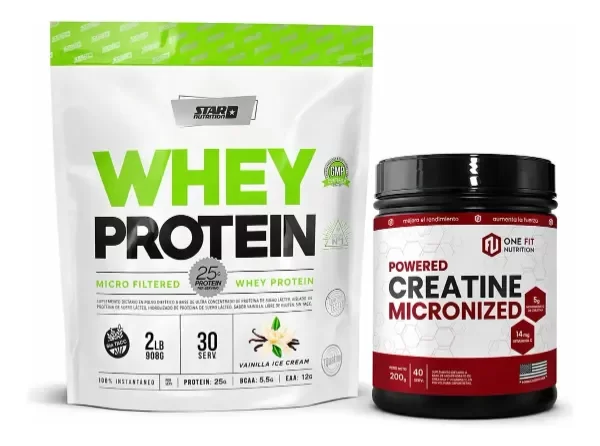 Producto - Combo Proteína Star Nutrition Whey Protein 2lb + Creatina One Fit Micronized 200