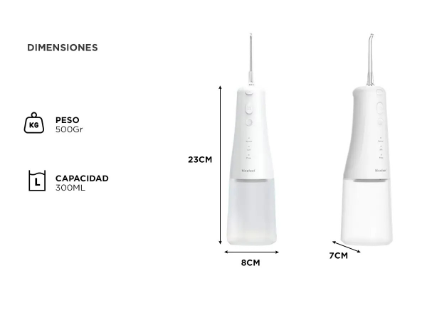 Producto - Irrigador dental de agua inalámbrico -tanque 300ml -4 modos de funcionamiento - 3