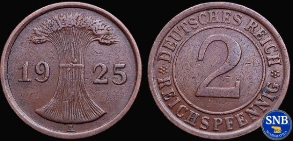 Producto - Alemania - República de Weimar - 2 Pfennig (1925 A) KM #31 [VF-]