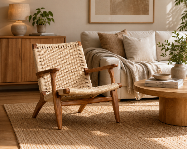 Producto - Sillón Nórdico De Madera Y Cuerda Para Living