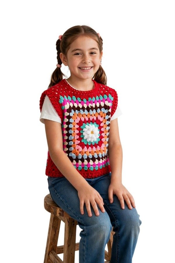 Producto - Chaleco artesanal Cherry - linea infancias - - 1
