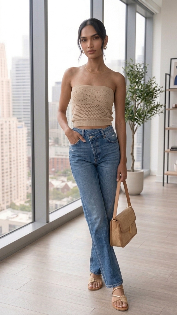 Producto - Top Crop Strapless Tejido en Hilo de Algodón - Estilo Calado Texturado - 11