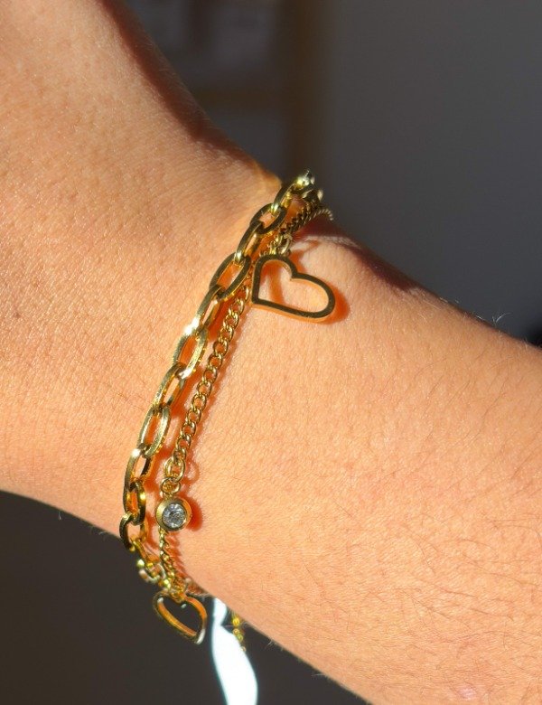 Producto - PULSERA DOBLE CORAZONES Y BRILLO