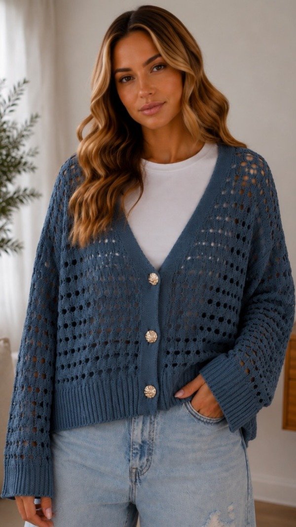 Producto - CARDIGAN CALADO SOPHIA (AZUL)
