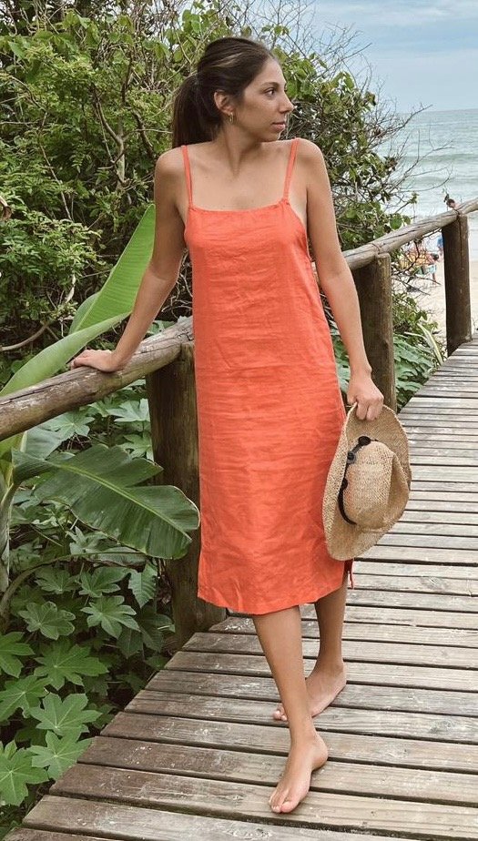 Producto - Vestido Aperol Coral 100 Lino