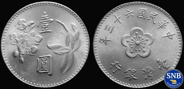 Producto - Taiwán - 1 Dólar (1974) KM #536 - Aislamiento Internacional