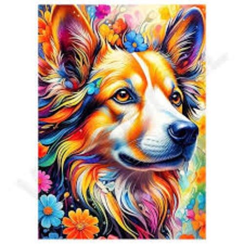 Producto - DIAMOND PAINTING 30X40 BASTIDOR PERRITO FLORAL
