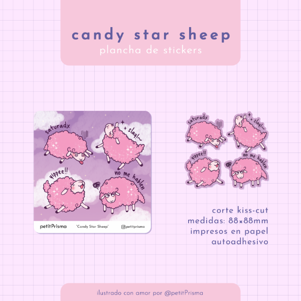 Producto - Plancha de Stickers Cuadrada "Candy Star Sheep"