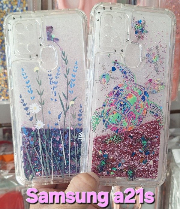 Producto - Fundas diseños glitter con agua reforzadas. Samsung a21s