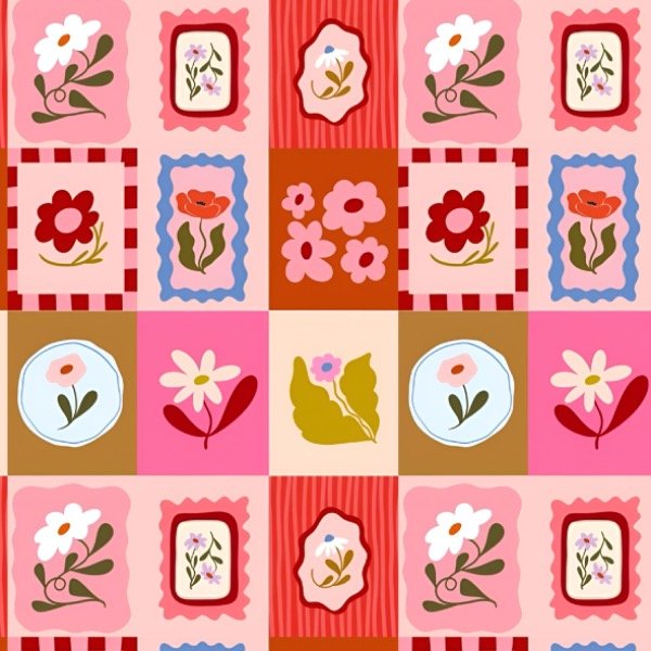 Producto - Gabardina acrilica Flores collage por mt