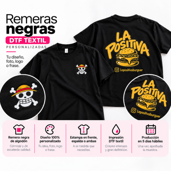 Producto - Remera Negra de Algodón Personalizada DTF Textil - Adultos - 0