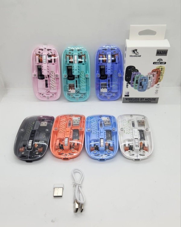 Producto - MOUSE INALÁMBRICO TRANSPARENTE  MA200  DUAL BLUETOOTH + 2.4GHZ RECARGABLE