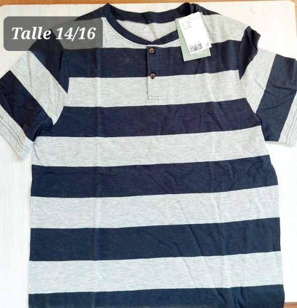 Producto - Remera manga corta HyM talle 14+ rayada negra y gris