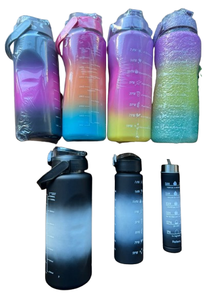 Producto - Botella motivacional multicolor 2L 3 en 1 con accesorios
