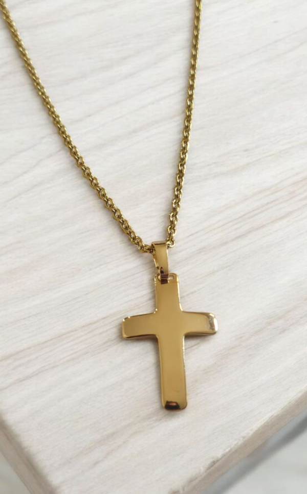 Producto - Conjunto dorado cruz maciza 2.5cm x 1.8cm