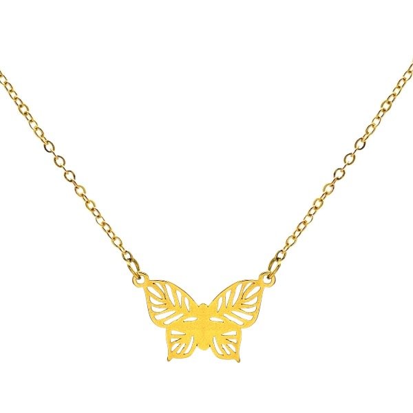 Producto - Collar de acero dorado - Espejito 1mm - Mariposa calada