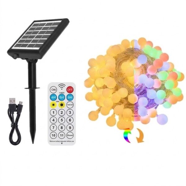 Producto - Guirnalda 50led Bolita Solar/usb Control Luz Cálida Color 5m - 0