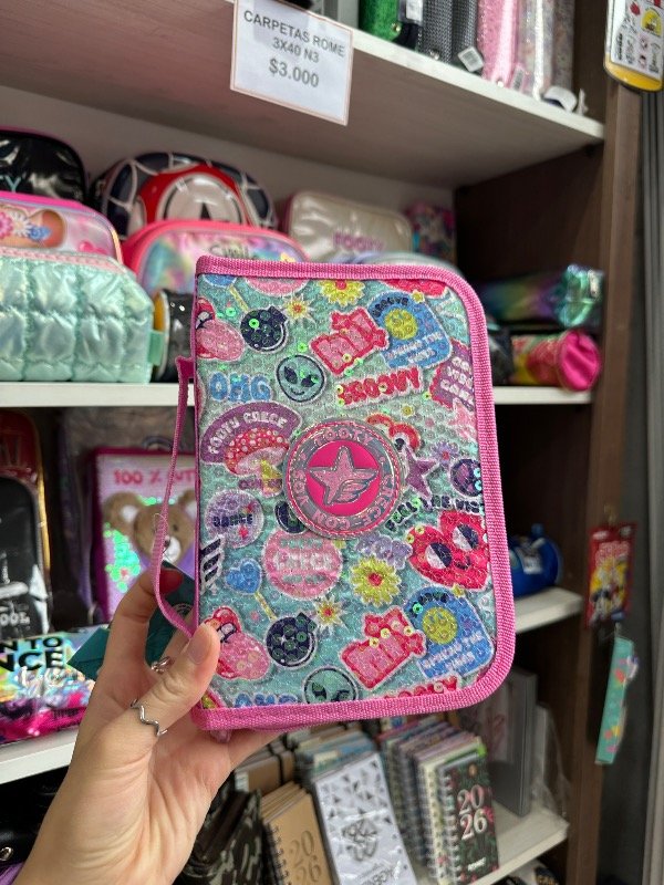 Producto - Cartuchera Footy Lentejuelas 1 piso Desplegable