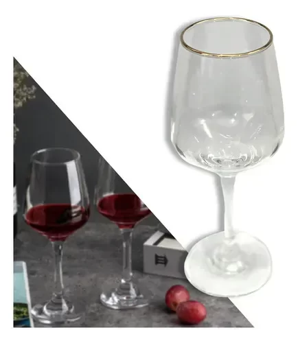 Producto - SET DE COPAS VINO X6 TRANSPARENTE C.BORDE DORADO