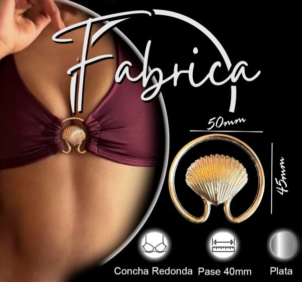 Producto - Herraje aplique malla concha redonda. Pase: 40mm (1 unidad). Niquel/ Plata