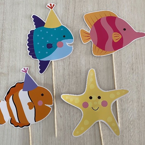 Producto - Big toppers x4 Animalitos del mar bonetes OPC 1
