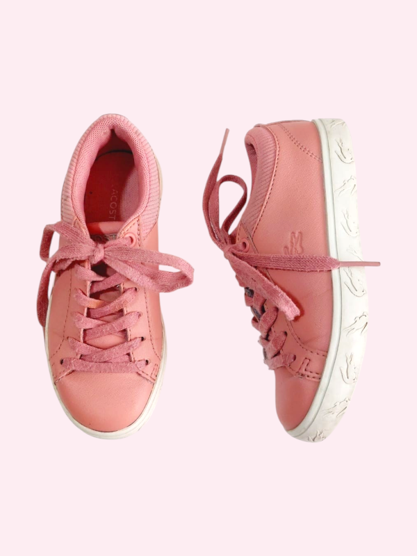 Producto - Zapatillas de cuero rosa claro con cordones Lacoste Talle 26