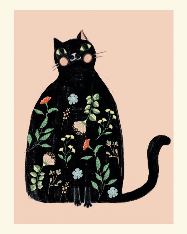 Producto - Lámina gato negro fondo rosa