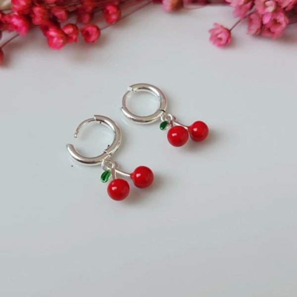 Producto - Par Aros Glow Cherry 1,5 Cm Acero Blanco - Lolita