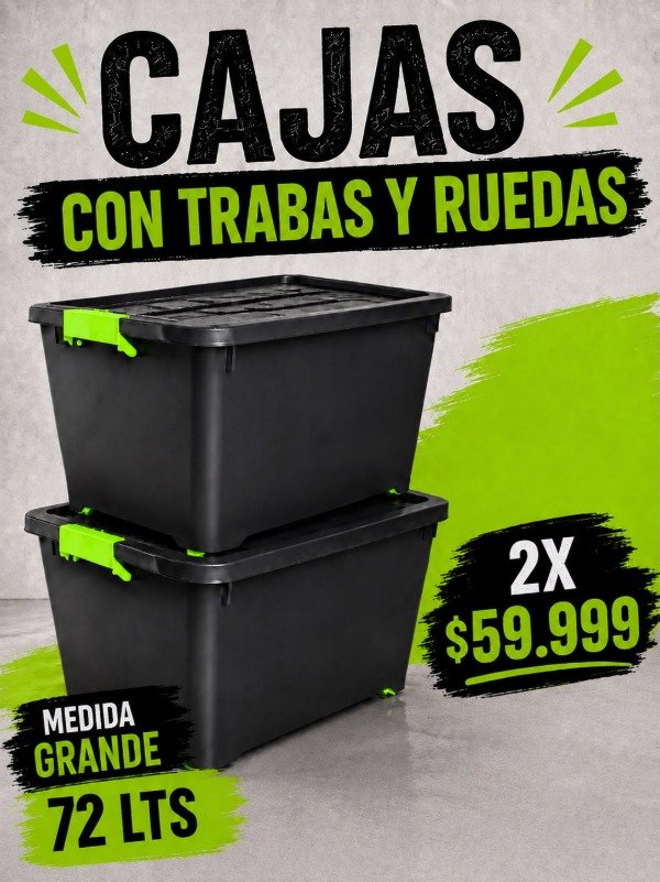 Producto - COMBO X2 CAJAS CON RUEDAS Y TRABAS - 72 LTS