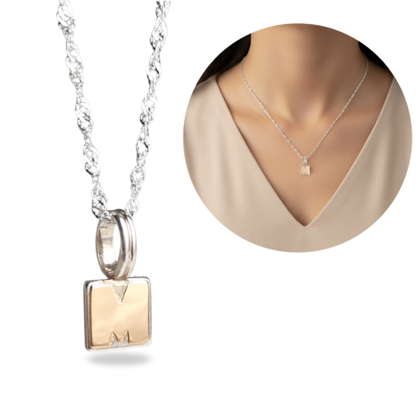 Producto - Cadena Con Dije Inicial M Plata y Oro