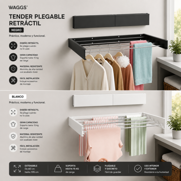 Producto - TENDER PLEGABLE WAGGS RETRÁCTIL NEGRO - 0