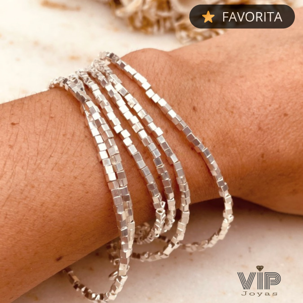 Producto - Pulsera Chilenita Cubos 6 vueltas Plata 925 Laminada
