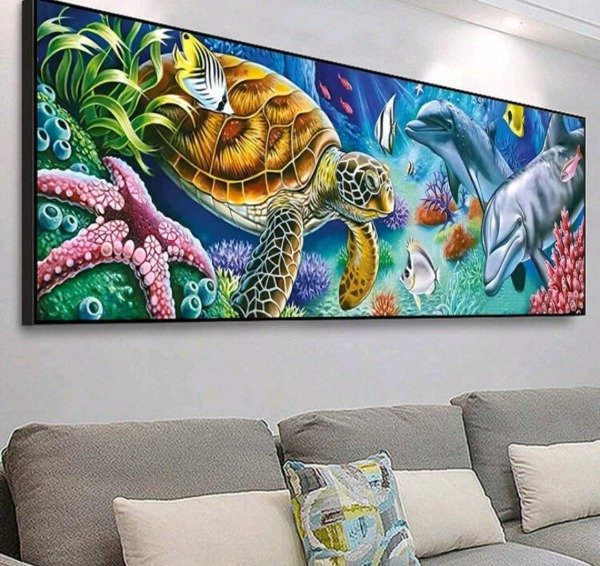 Producto - DIAMOND PAINTING 30X90 FONDO DEL MAR TORTUGA DELFINES
