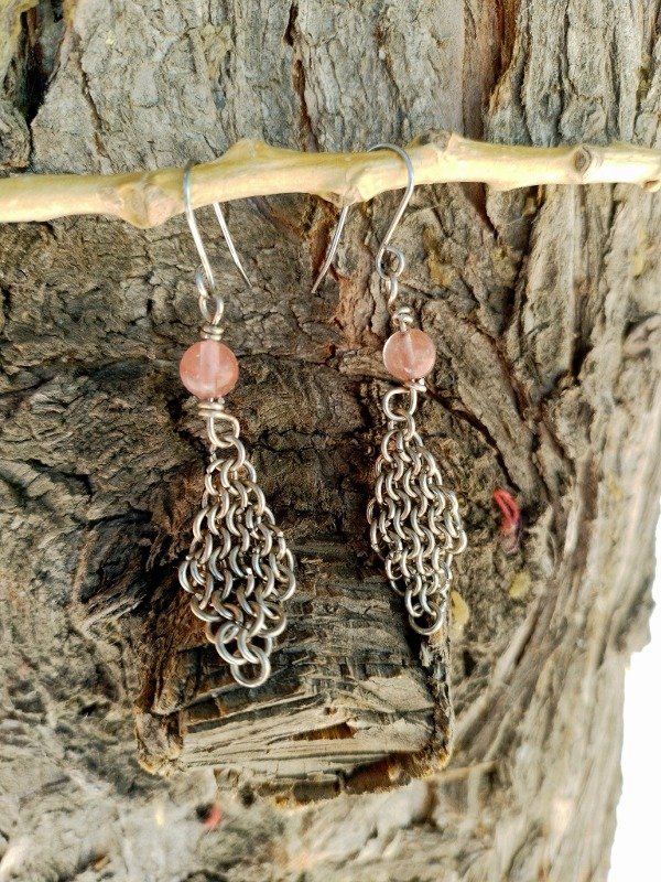 Producto - Aros Malla inglesa cuarzo rosa