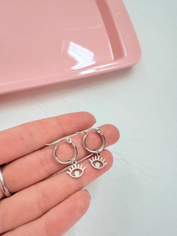 Producto - Aros argollas tina mano de fatima acero