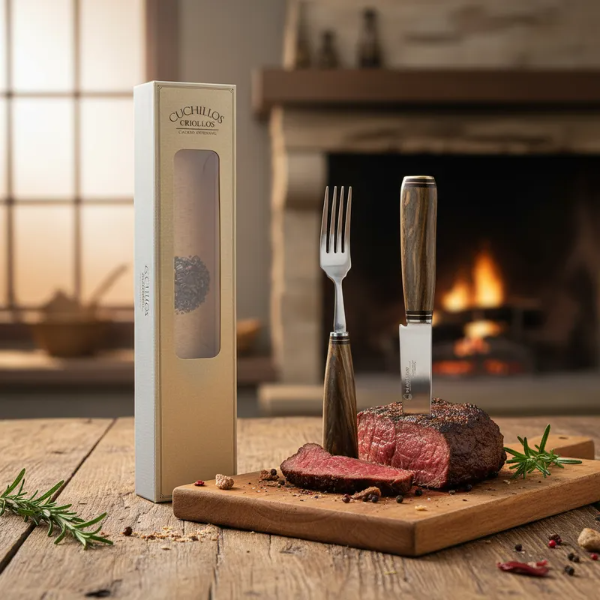 Producto - Cuchillo Y Tenedor Campero Criollo Set Artesanal En Caja