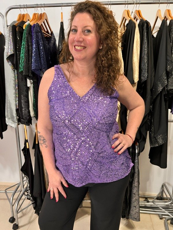 Producto - Musculosas Importadas Lentejuelas 39.000 Transferencia Amplias Lavanda XL