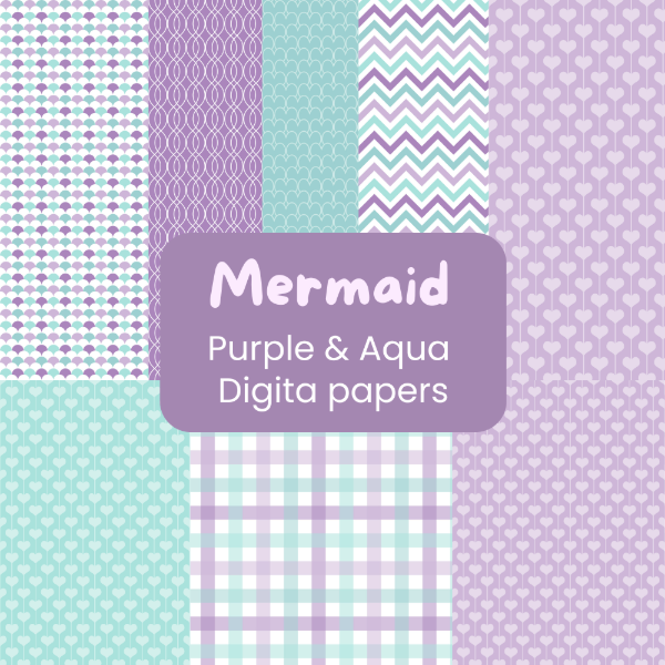 Producto - Colección Sirenas - Patrones y figuras en Violeta y Aqua - PA-GE01