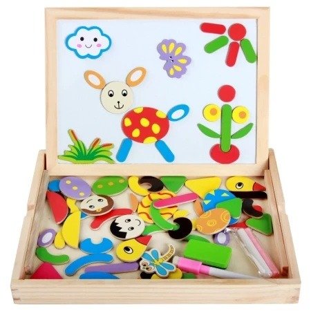 Producto - PIZARRA DIDÁCTICA IMANTADA DOBLE - CAJA DE MADERA CON FIGURAS