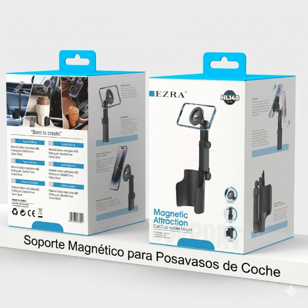 Producto - Soporte Para Celular Magnético Para Auto Portavasos Con Organizador HL148. - 0