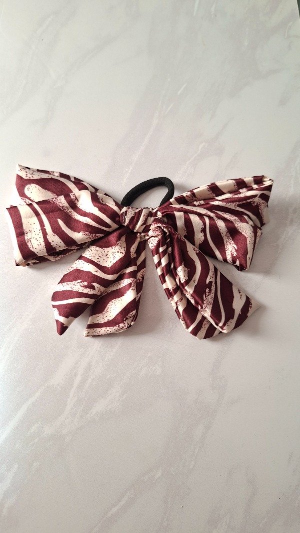 Producto - Moño Satén bordo con blanco