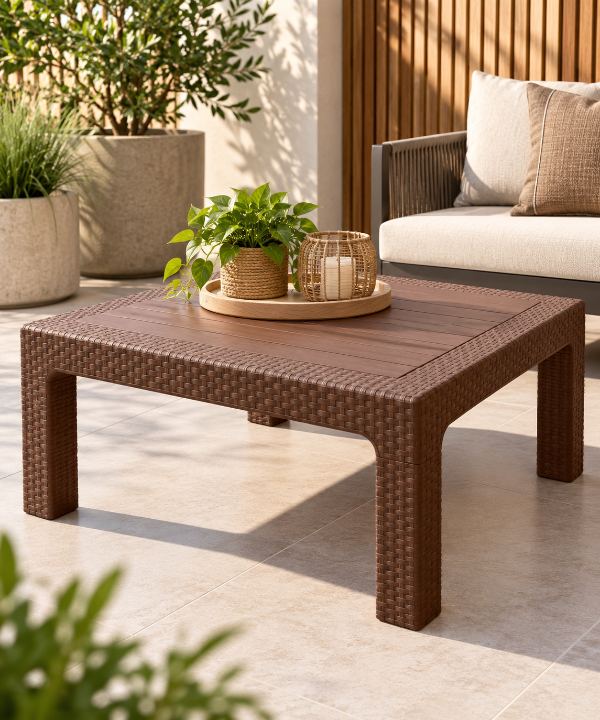 Producto - Mesa ratona simil ratan  90x90 cm chocolate - 0