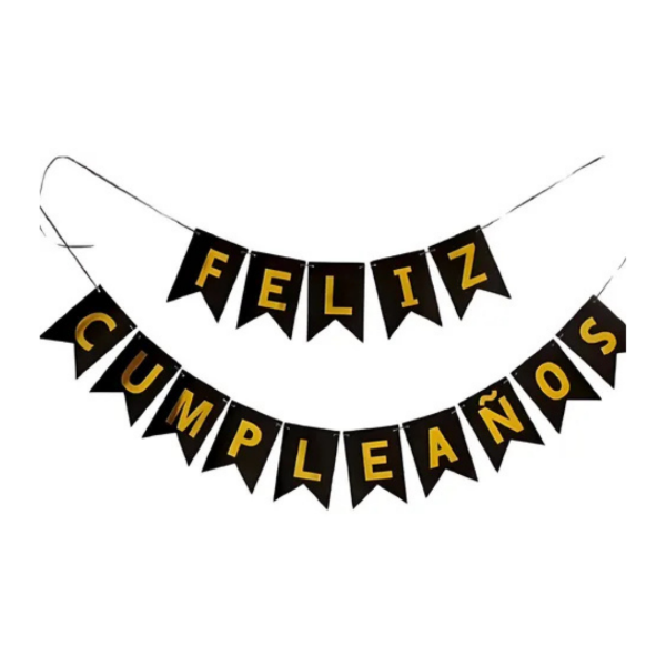 Producto - Banderin letra dorada FELIZ CUMPLEAÑOS color negro