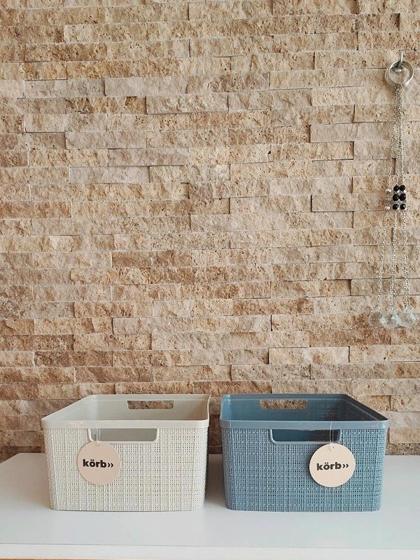 Producto - Cesto Organizador mediano 23x30x12cm de PVC símil rattan